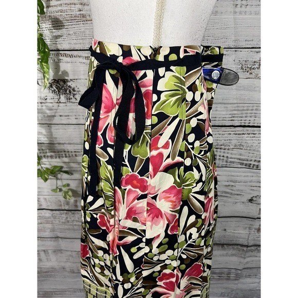 Talbots Skirt sz 6 Petite Pink Green Floral Tropical Knee Pleated Cottage Core - Picture 8 of 11